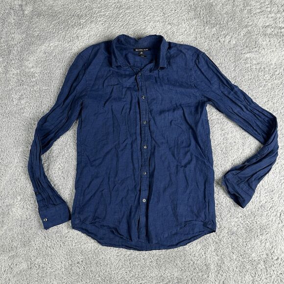 Michael Kors Women's Linen Button Up Shirt Medium Dark Blue Slim Fit Long Sleeve - Picture 1 of 16